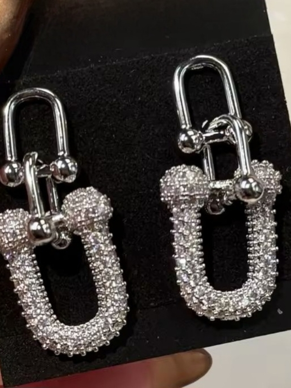 Silver Crystal U-Hoop Drop Earrings - Picture 3 of 5